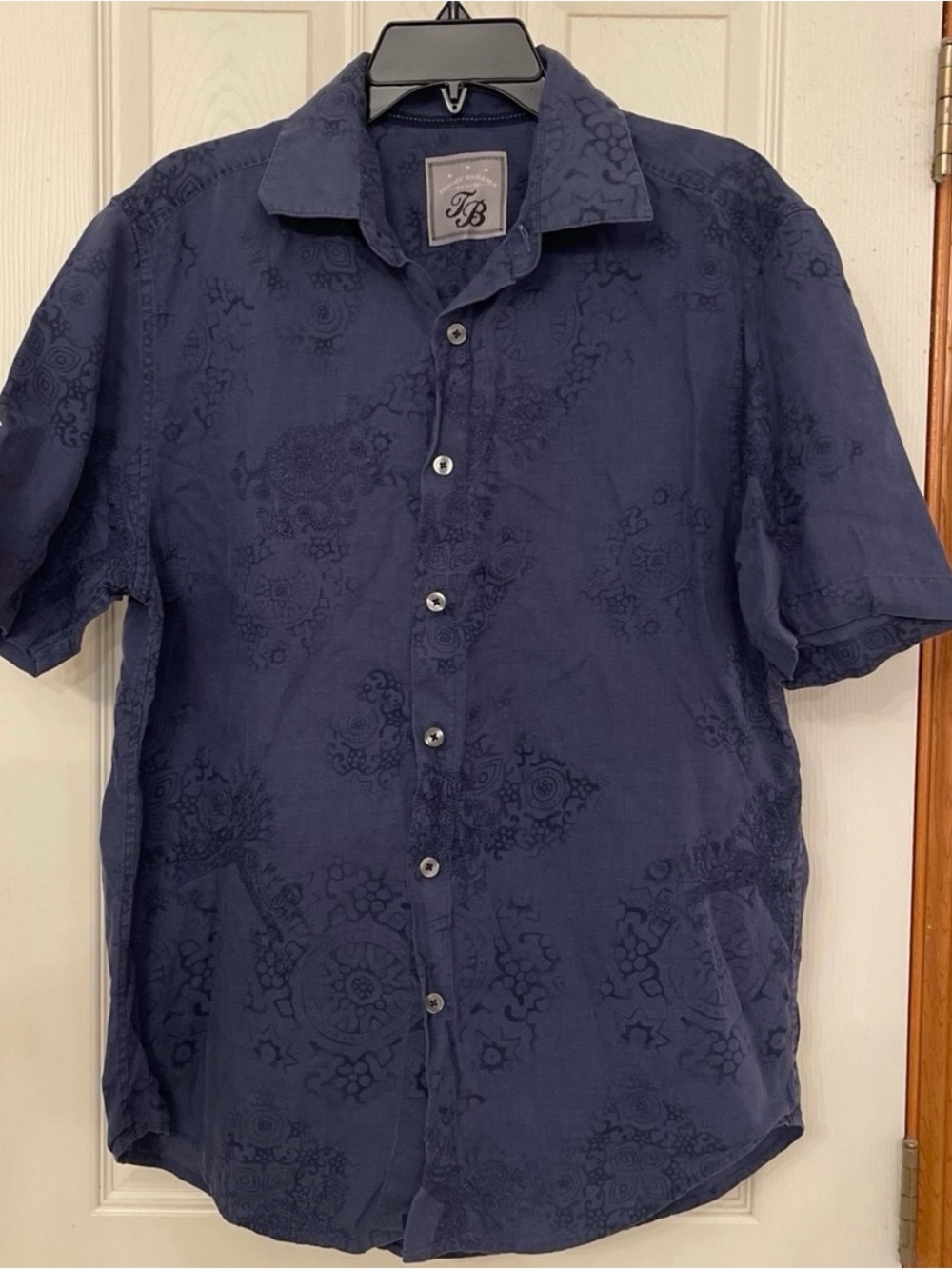 Men's Tommy Bahama Denim Navy Short-Sleeve Button-Up Shirt Medium